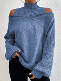 Off-shoulder turtleneck loose knit sweater
