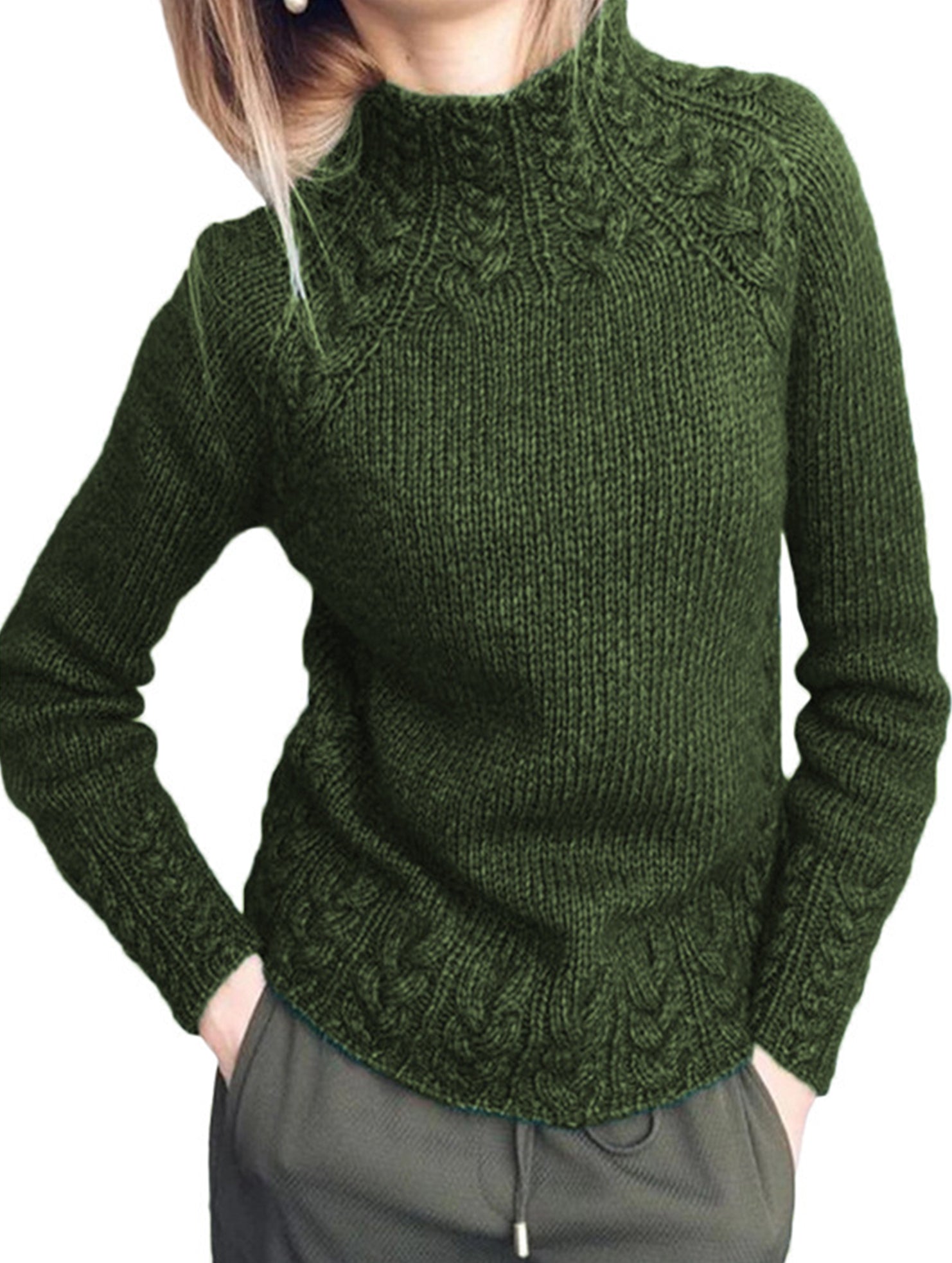 Solid color cable knit sweater