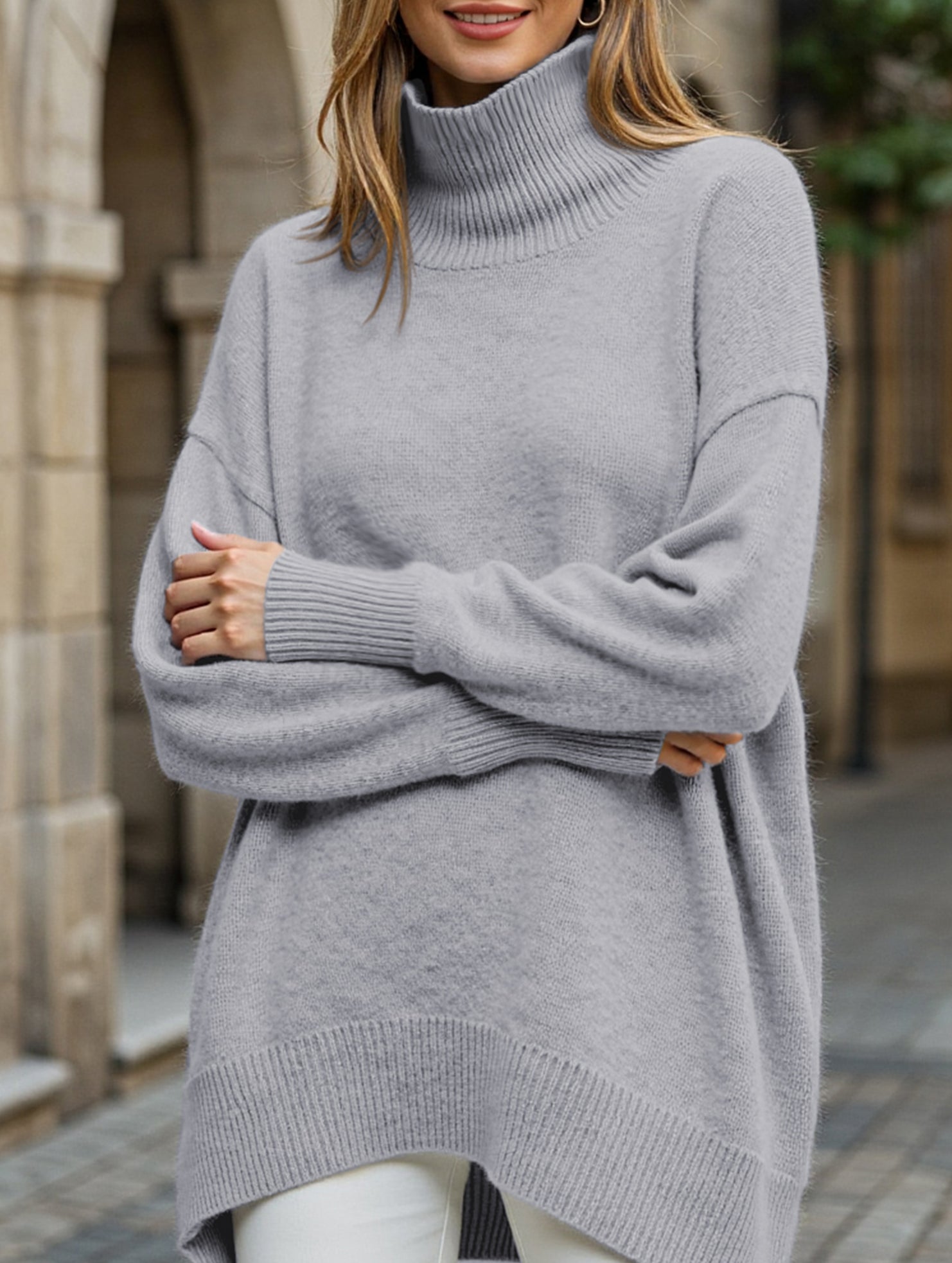 Classic turtleneck loose-fitting knit sweater