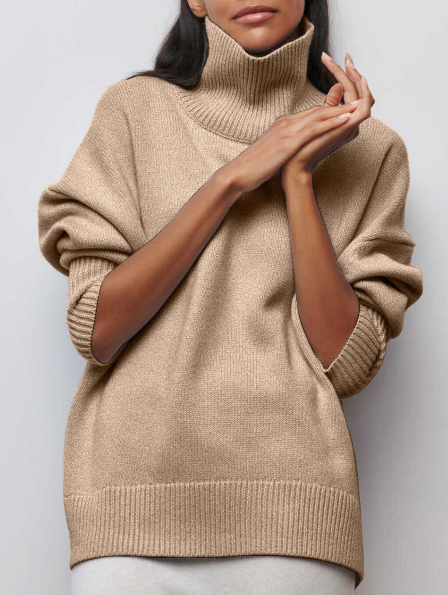 Classic turtleneck loose-fitting knit sweater