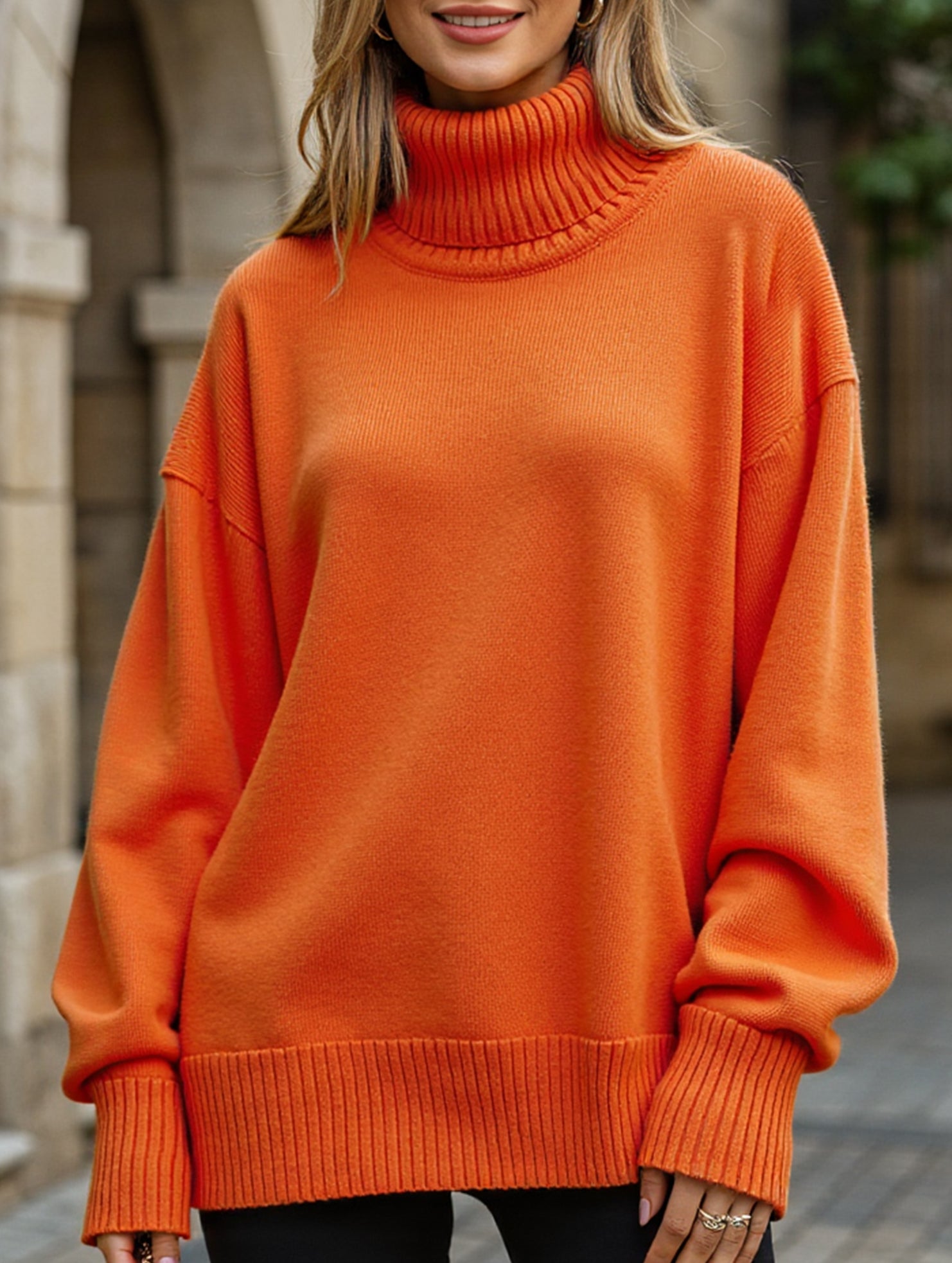 Classic turtleneck loose-fitting knit sweater