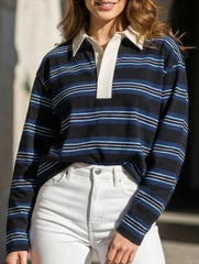 Stylish loose striped long-sleeved top