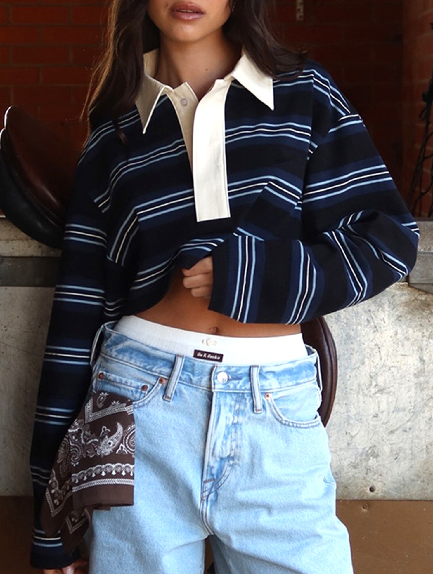 Stylish loose striped long-sleeved top