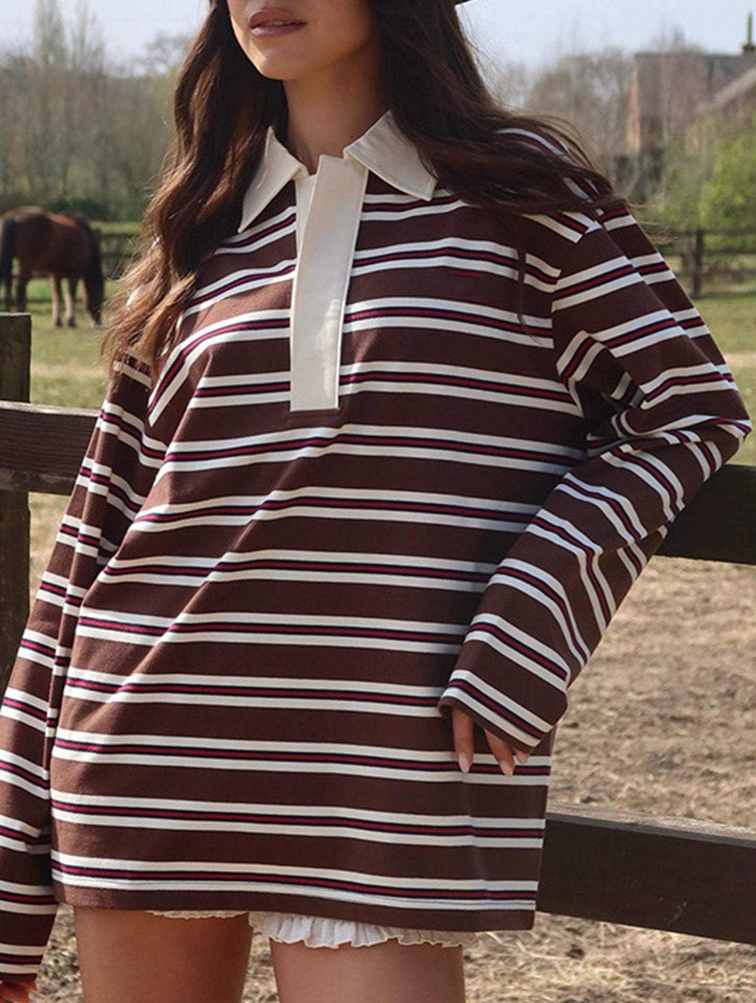 Stylish loose striped long-sleeved top
