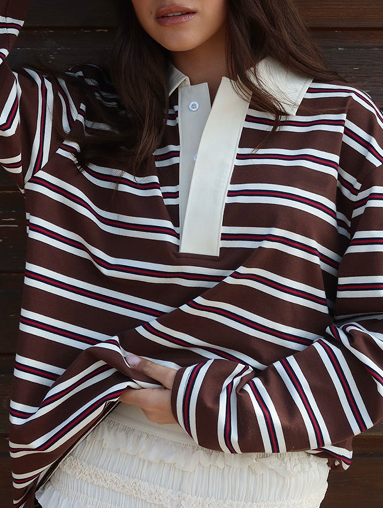 Stylish loose striped long-sleeved top