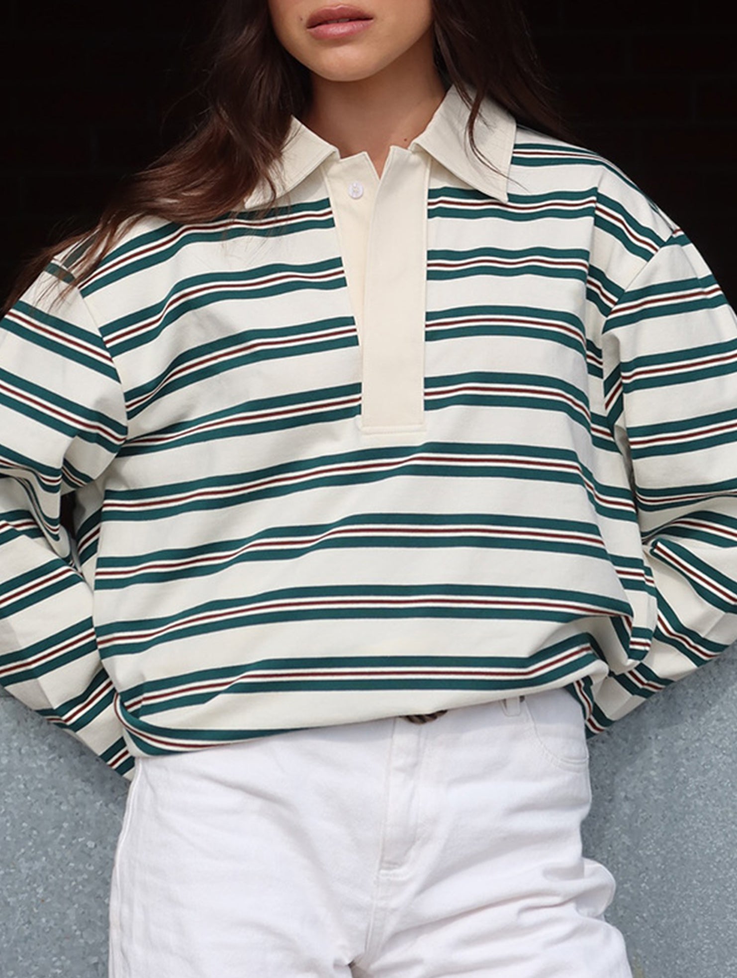 Stylish loose striped long-sleeved top