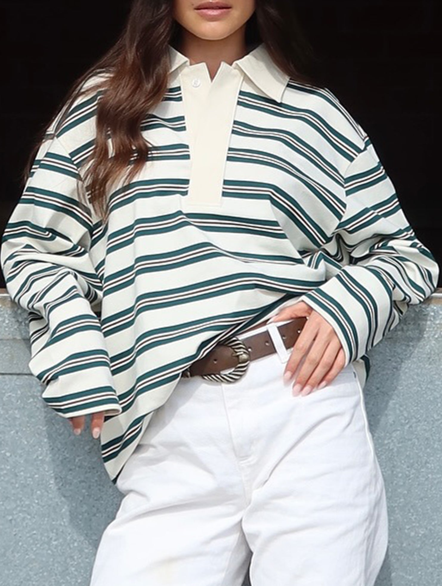 Stylish loose striped long-sleeved top