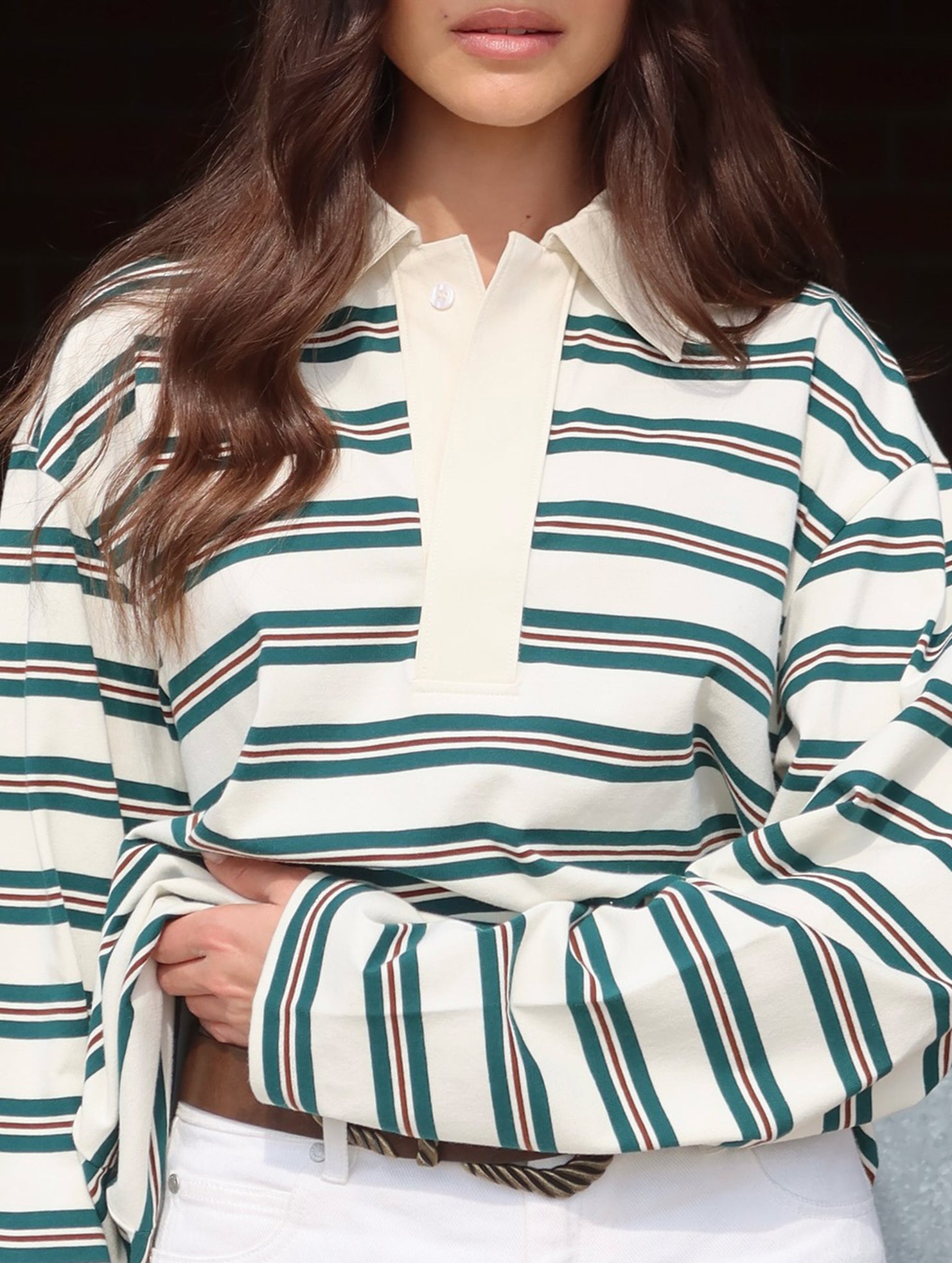 Stylish loose striped long-sleeved top