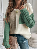Color-blocked cable knit sweater