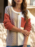 Color-blocked cable knit sweater