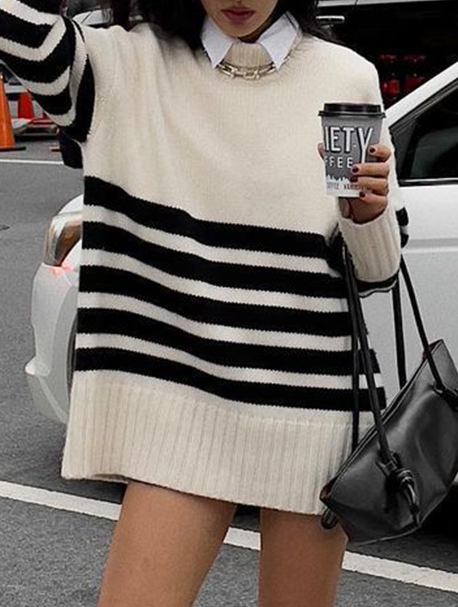 Versatile pullover mid-length knit sweater