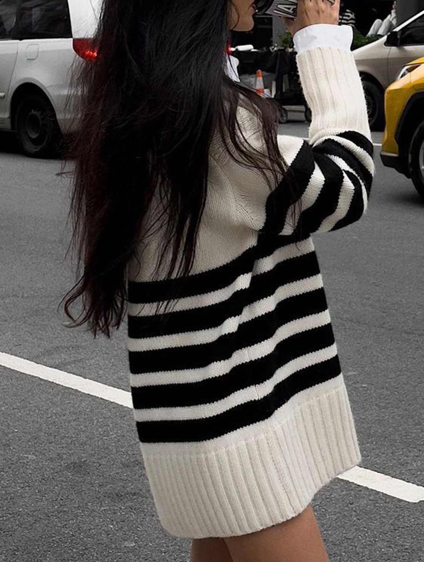 Versatile pullover mid-length knit sweater