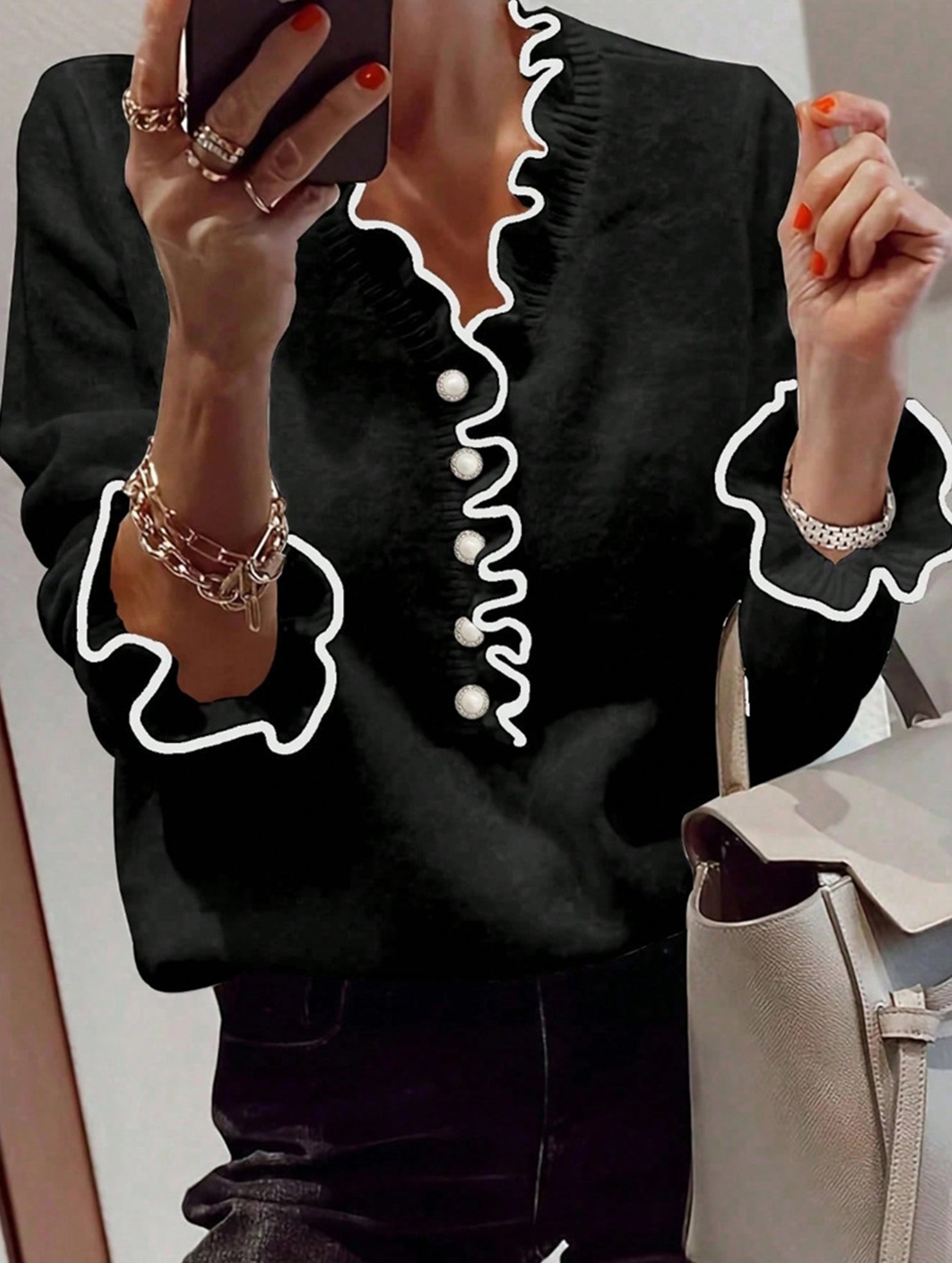 Pearl button V-neck knit sweater