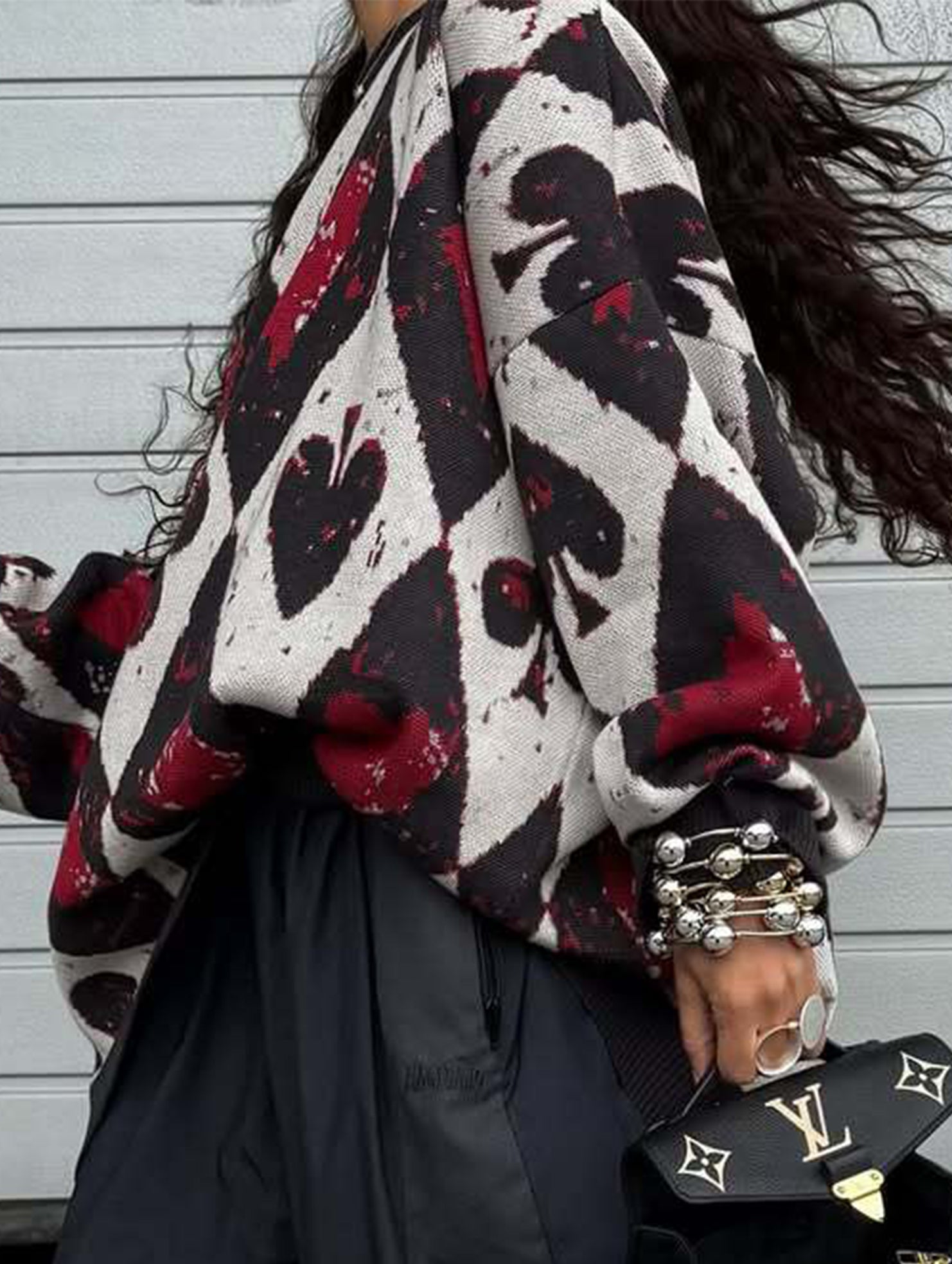 Retro winter diamond knit sweater