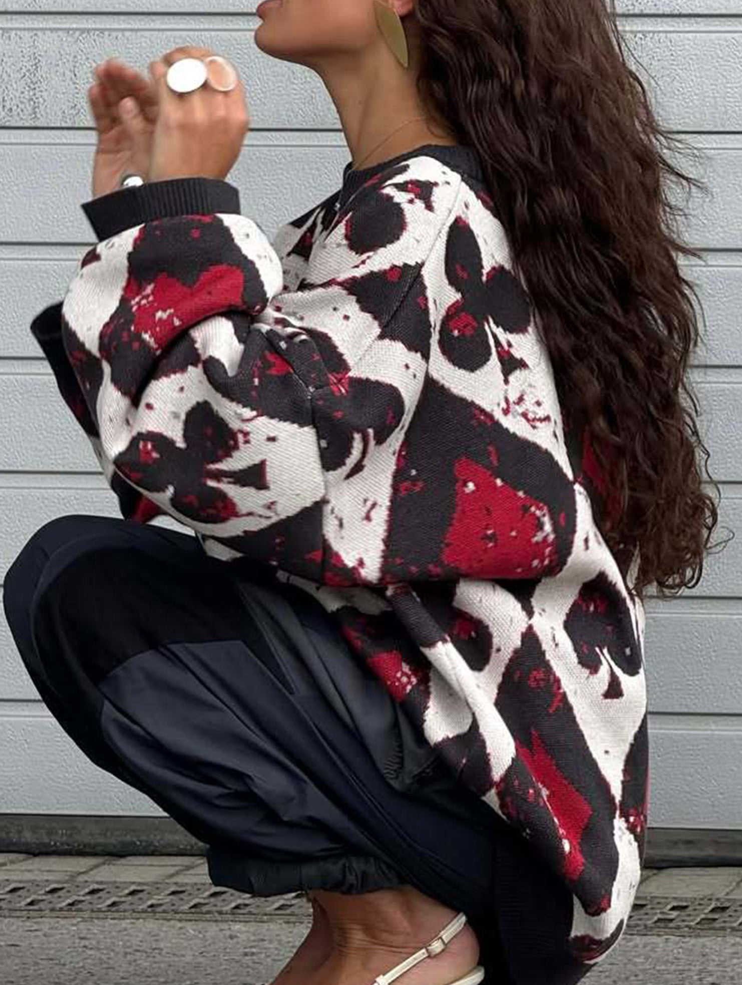 Retro winter diamond knit sweater