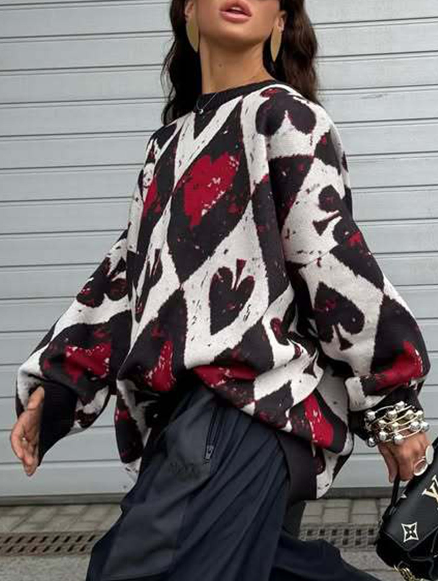 Retro winter diamond knit sweater