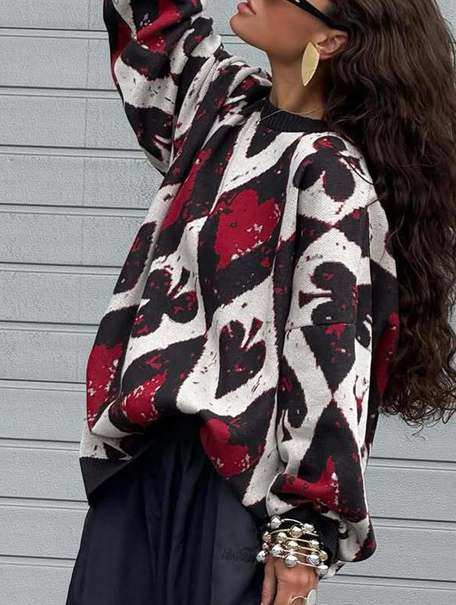 Retro winter diamond knit sweater