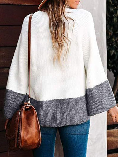 Patchwork gray and white relaxed style knit sweater