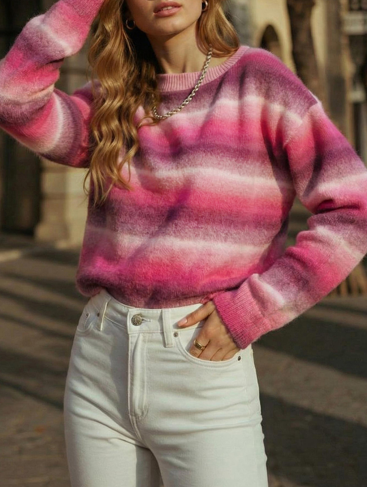 Faux color-blocked long-sleeved sweatshirt sweater