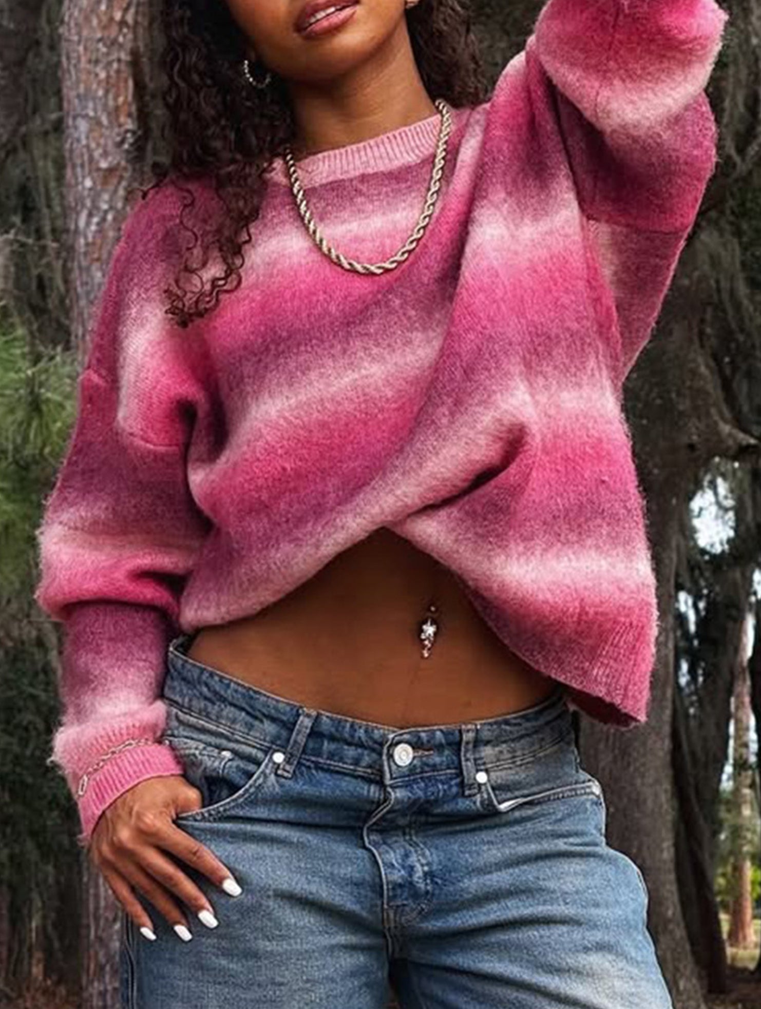 Faux color-blocked long-sleeved sweatshirt sweater