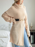 Casual mid-length split turtleneck sweater