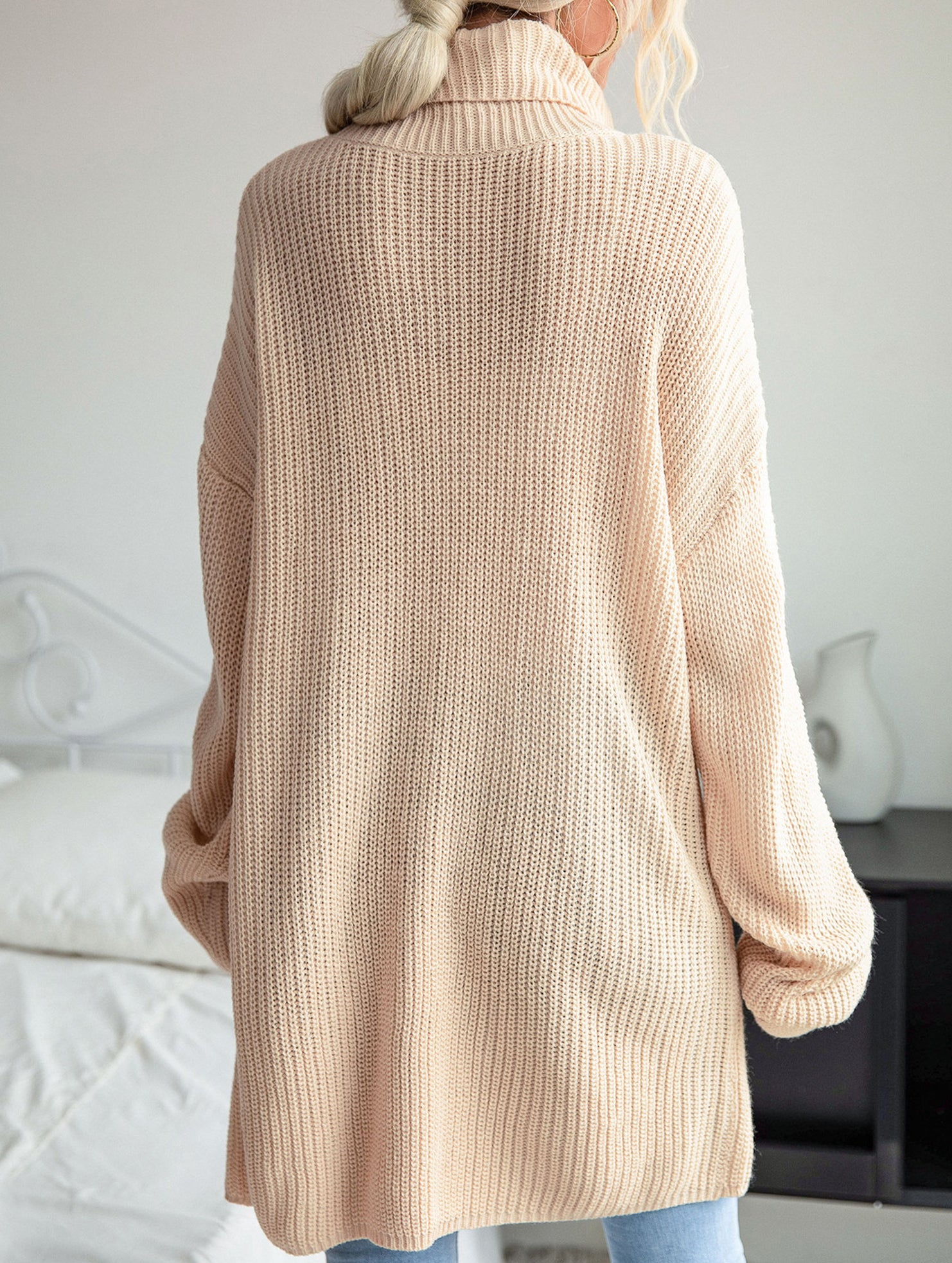 Casual mid-length split turtleneck sweater