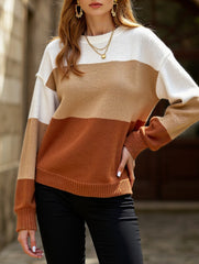 Loose gradient color crew neck striped sweater