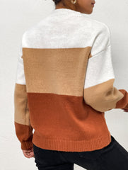 Loose gradient color crew neck striped sweater