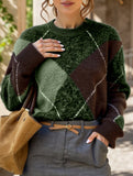 Casual color-blocked long-sleeved knitted sweater