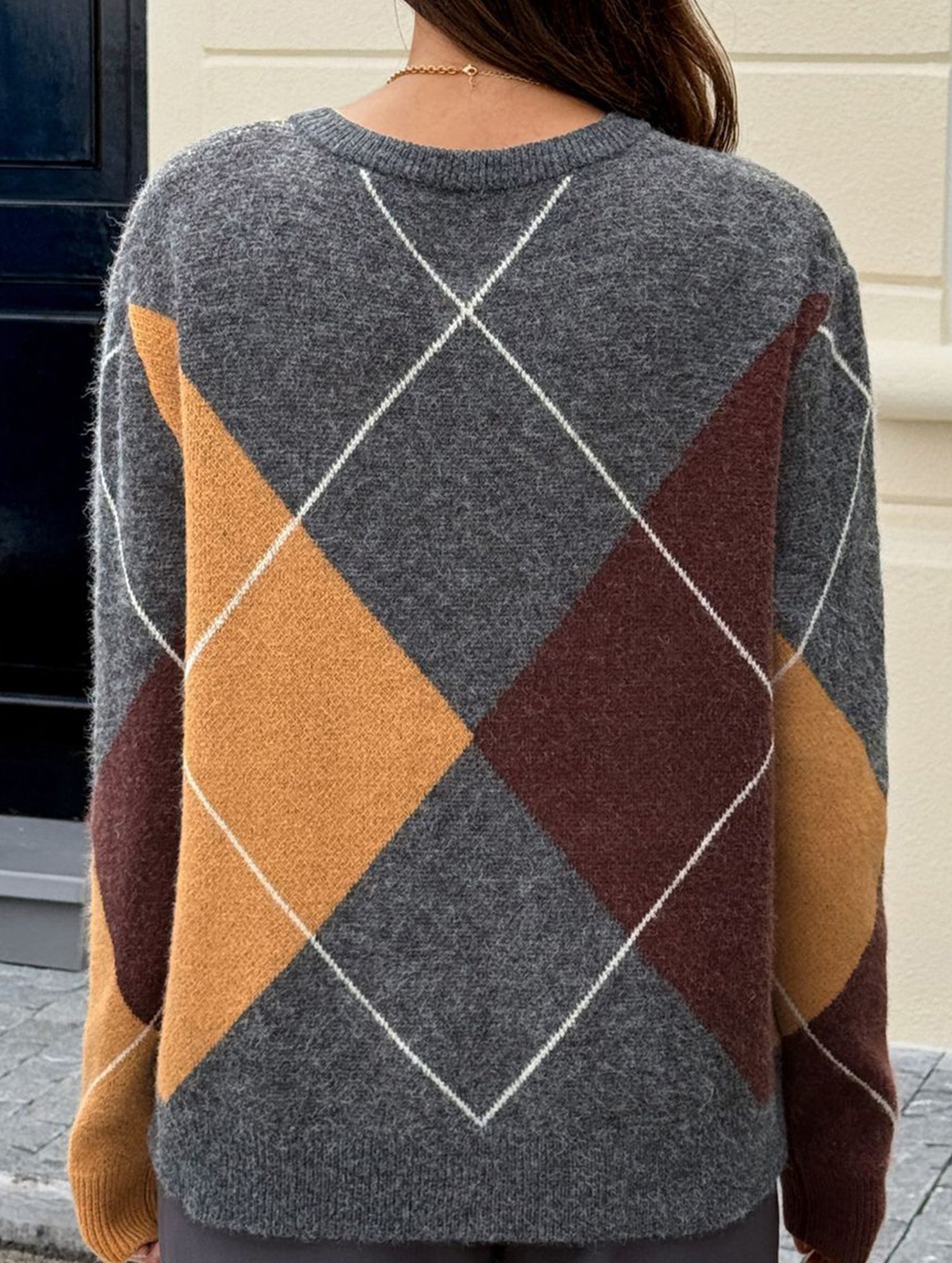 Casual color-blocked long-sleeved knitted sweater