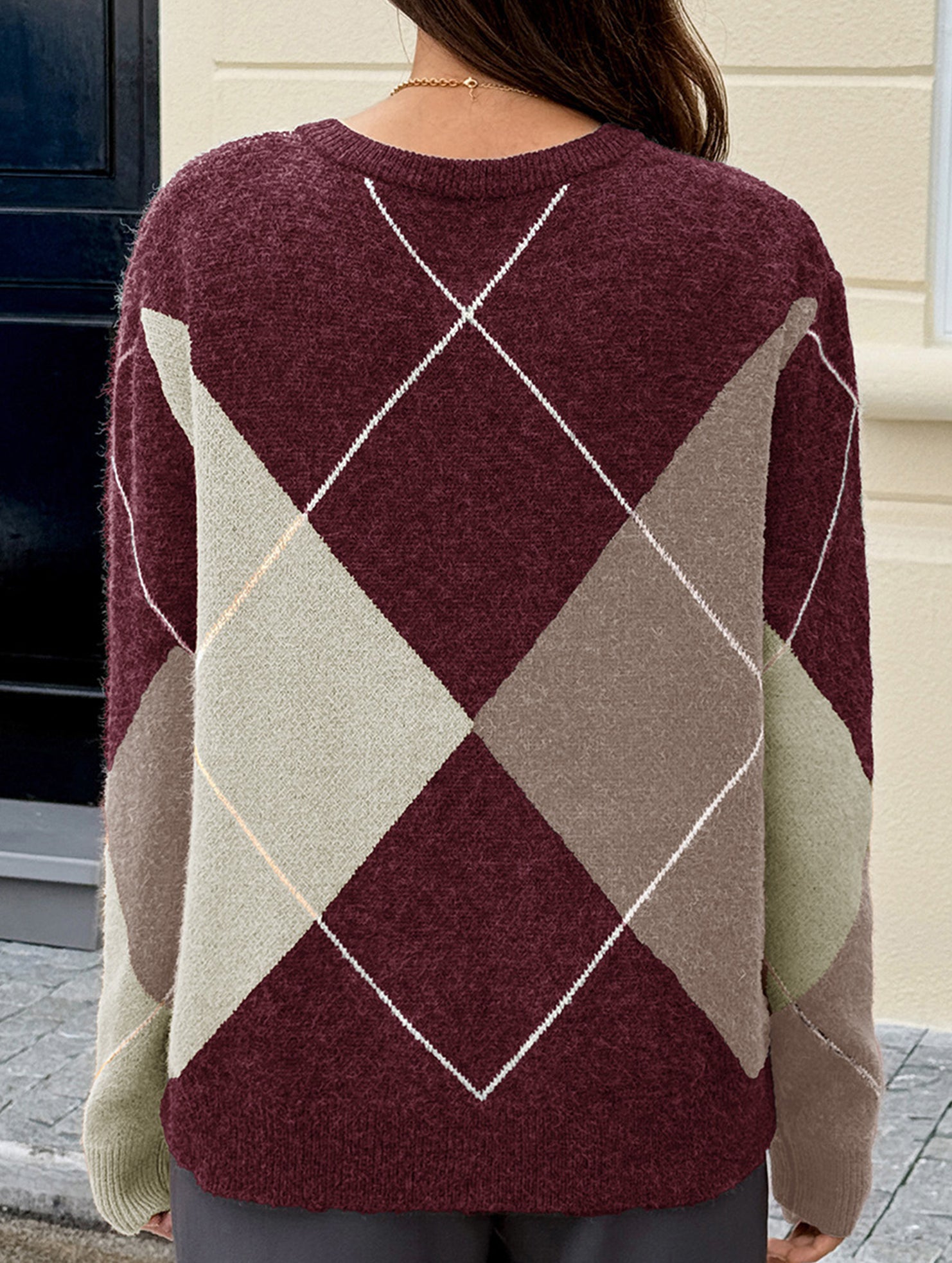 Casual color-blocked long-sleeved knitted sweater