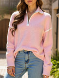 Simple solid color long-sleeved zip-up sweater