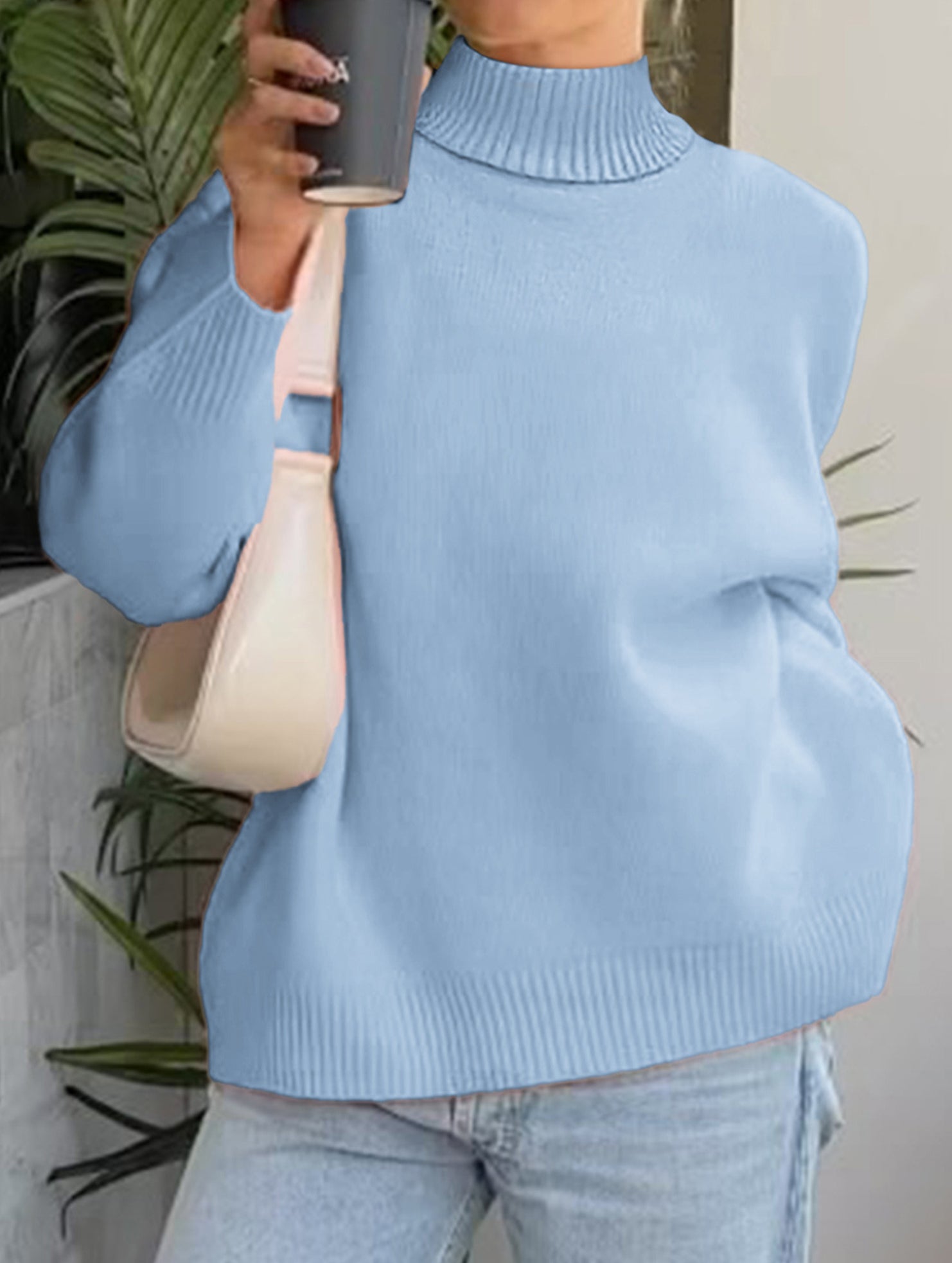 Casual solid color long-sleeved sweater