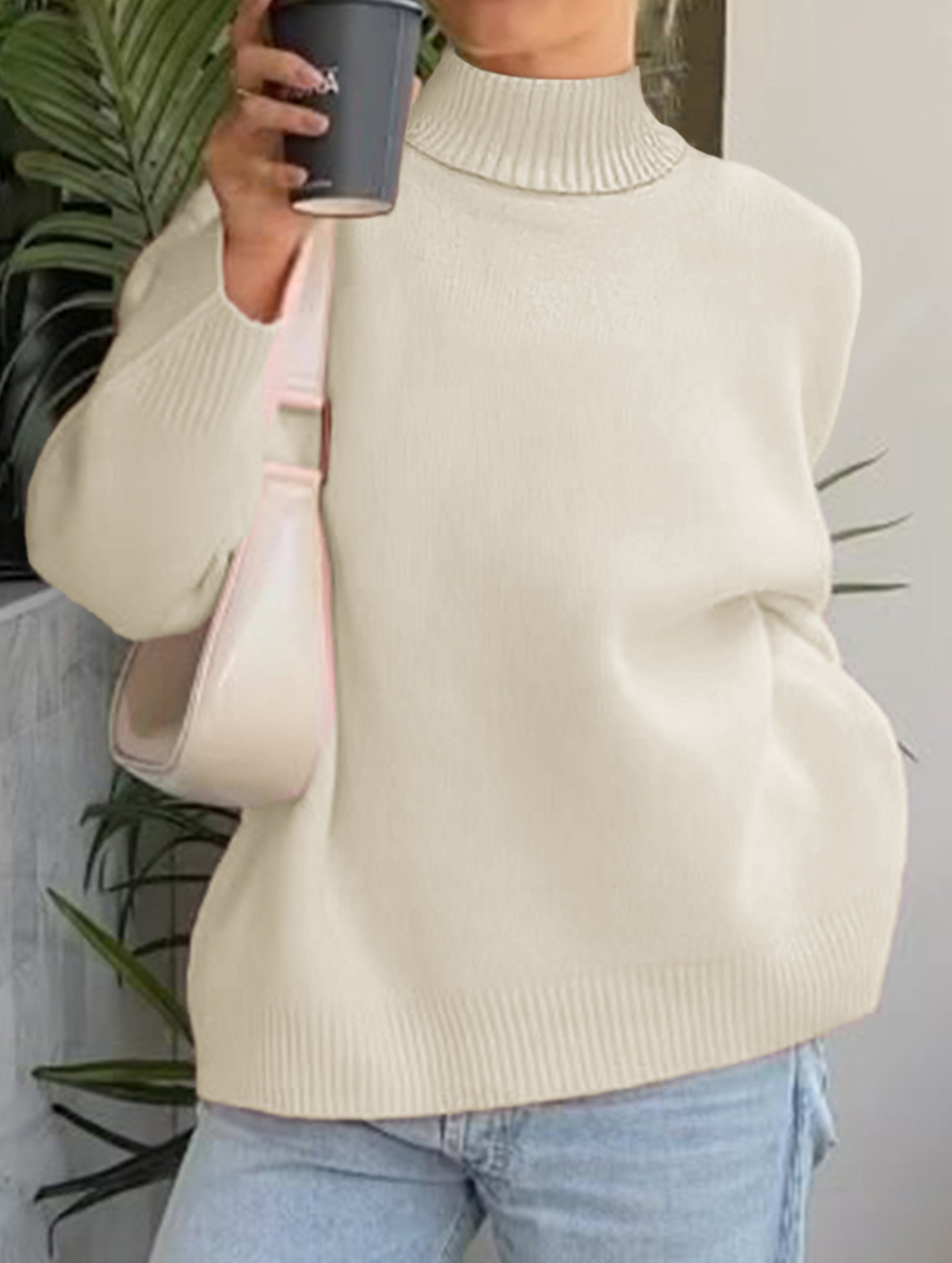 Casual solid color long-sleeved sweater