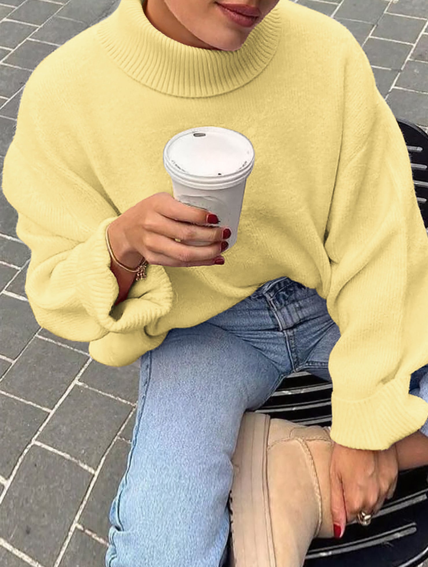 Casual solid color long-sleeved sweater
