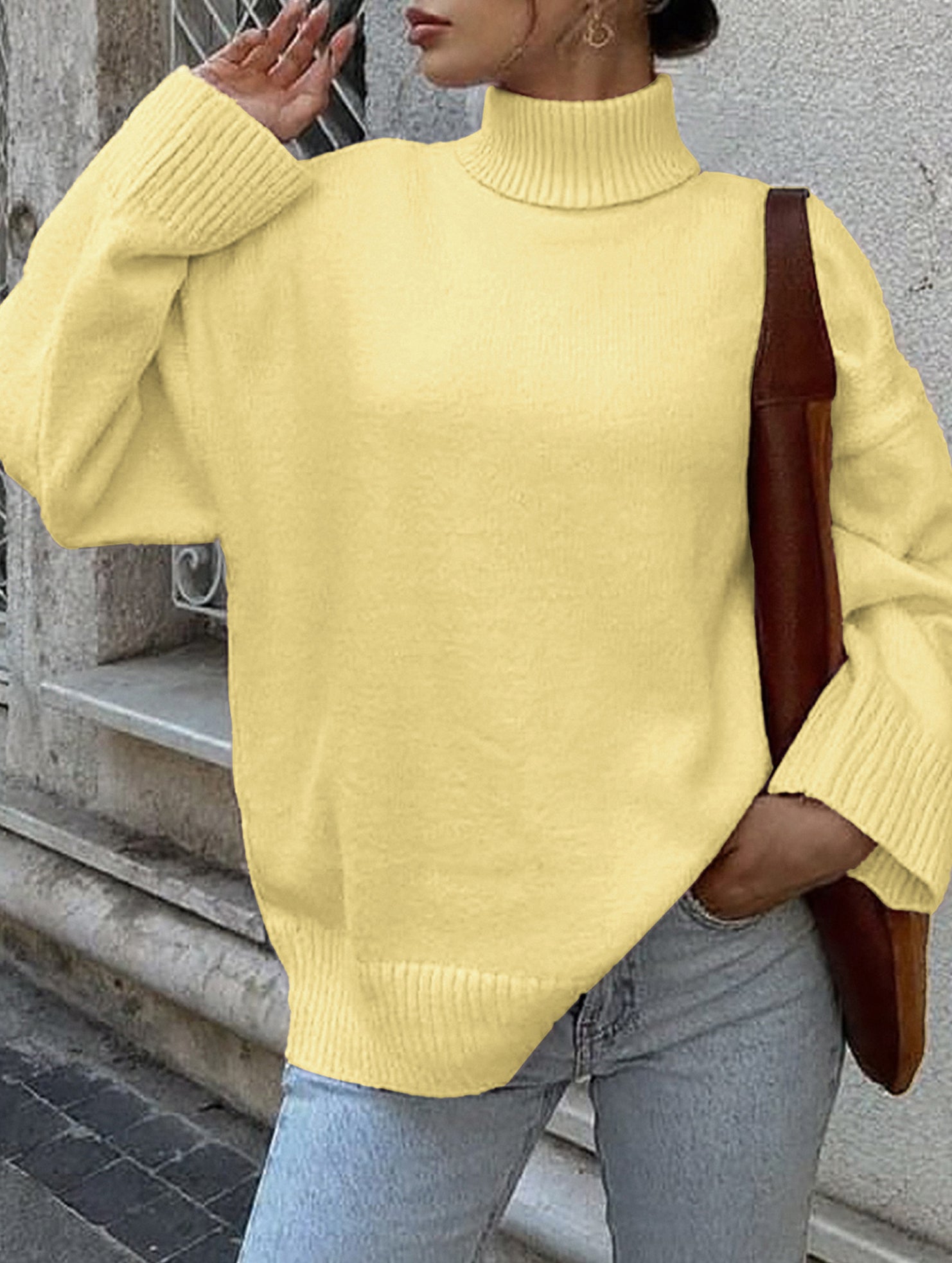Casual solid color long-sleeved sweater