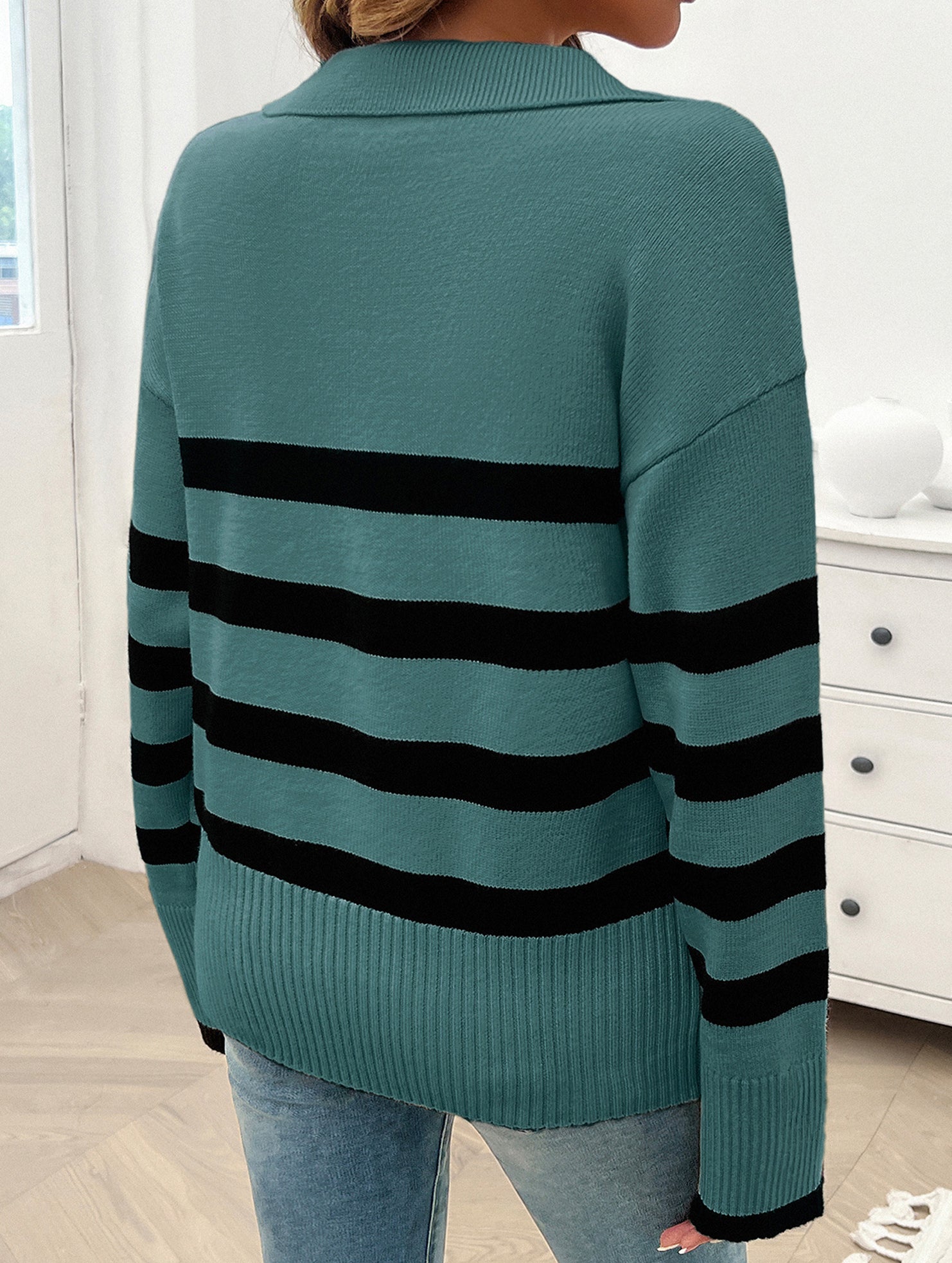 Casual striped long-sleeved women's sweater