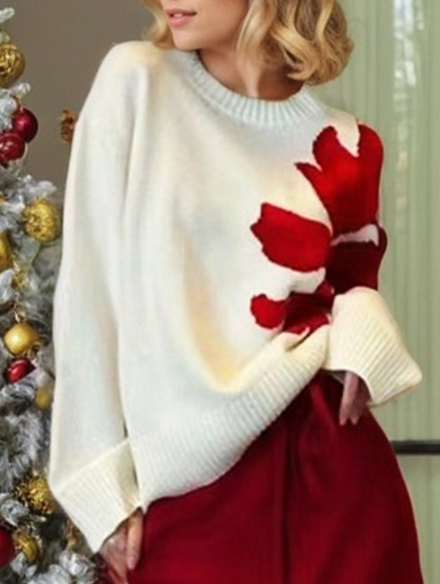 Christmas color-blocked crew neck sweater