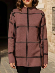 plaid color-blocked crew neck pullover sweater