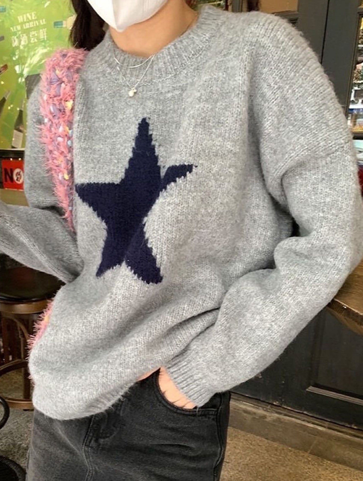 Round neck simple long-sleeved knitted top sweater