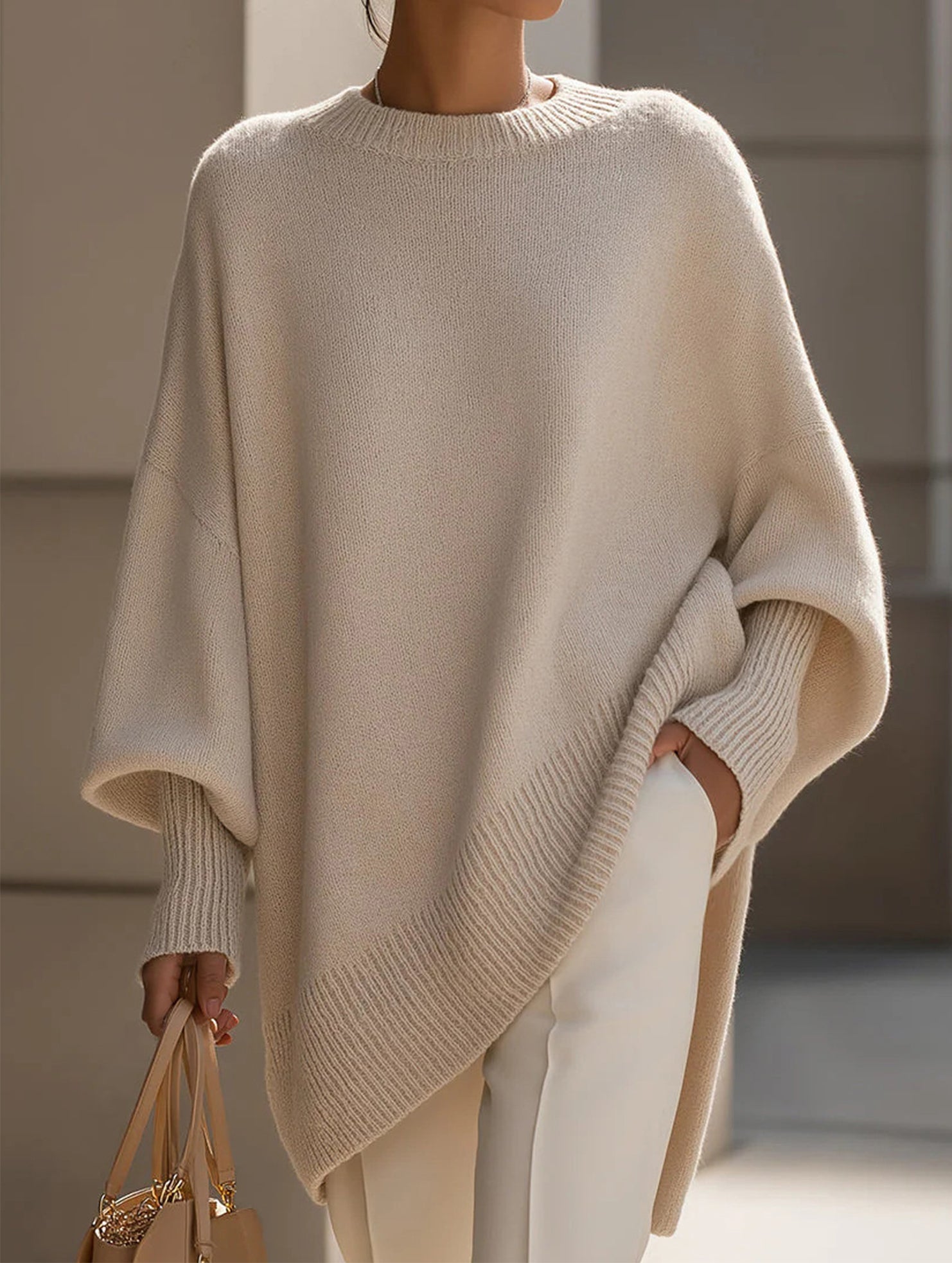Crew neck pullover loose-fitting casual knit sweater