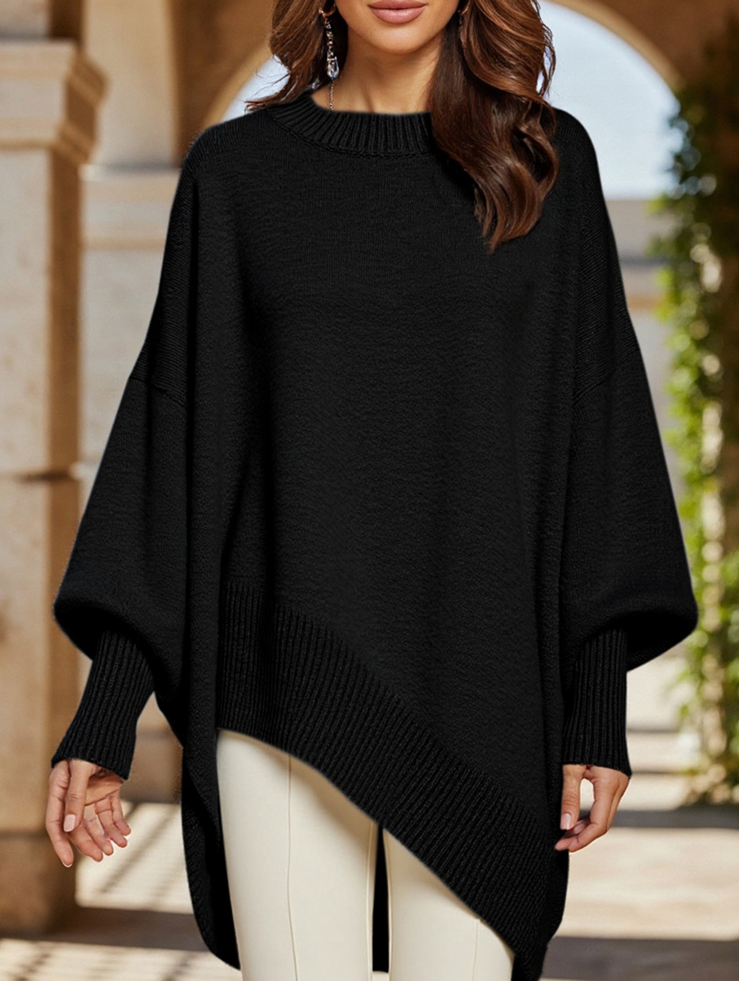 Crew neck pullover loose-fitting casual knit sweater