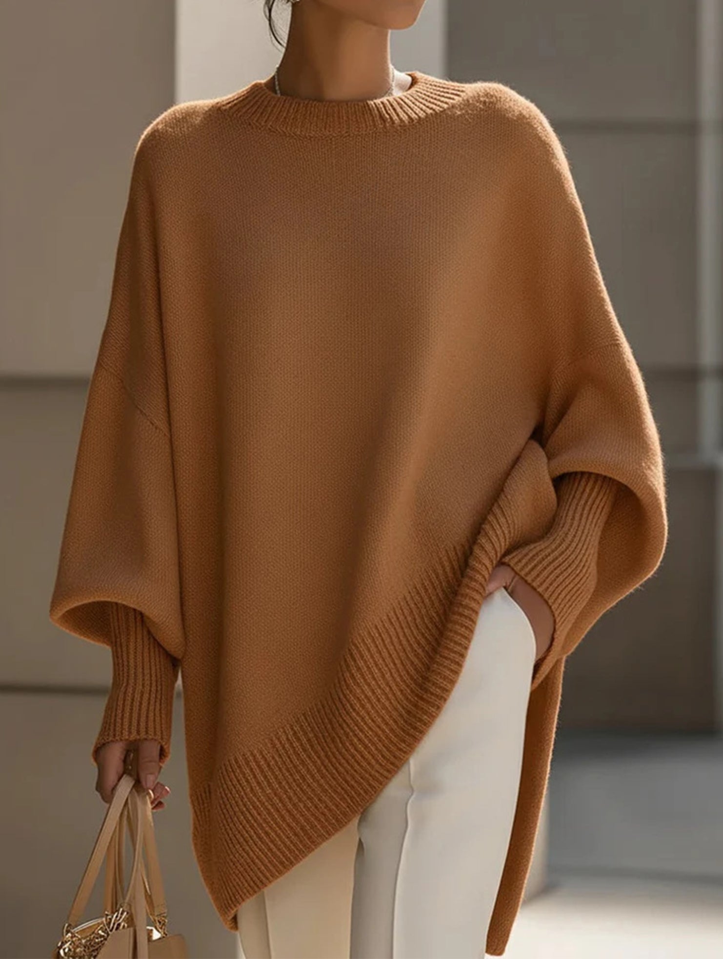 Crew neck pullover loose-fitting casual knit sweater