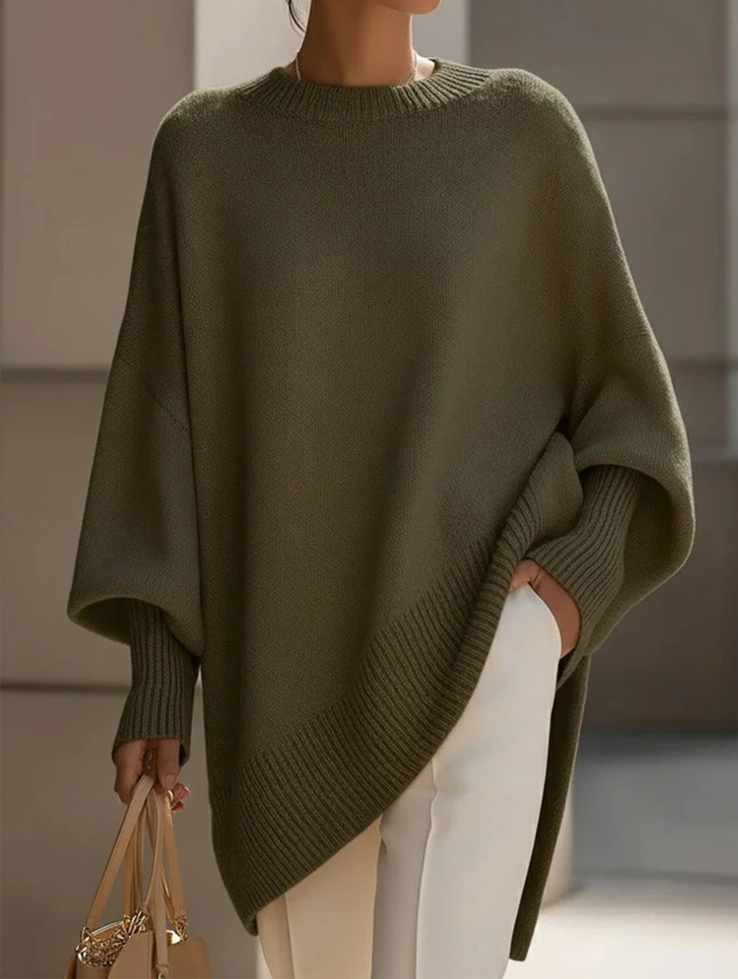 Crew neck pullover loose-fitting casual knit sweater