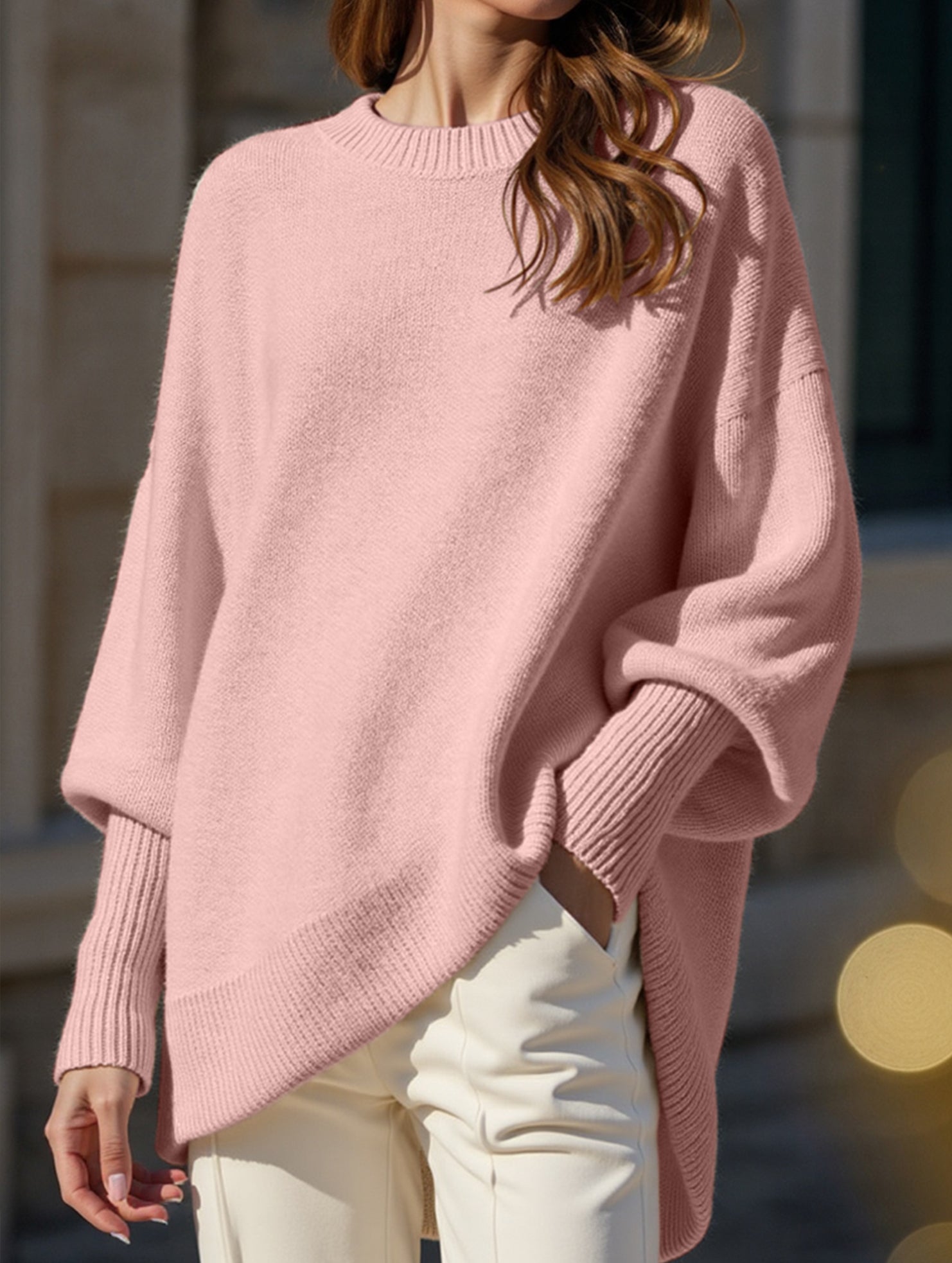 Crew neck pullover loose-fitting casual knit sweater