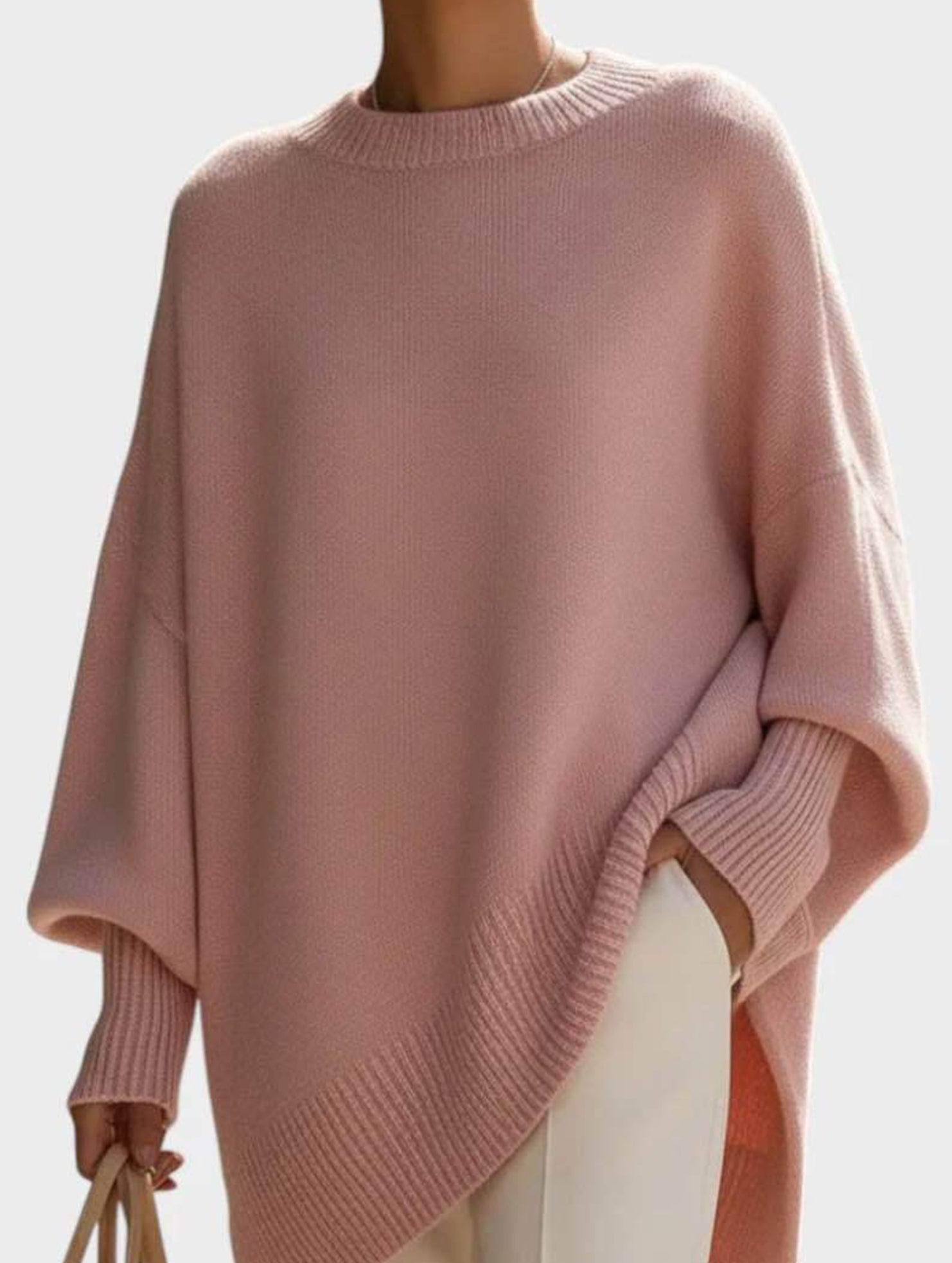 Crew neck pullover loose-fitting casual knit sweater