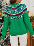 Retro color-blocked jacquard pullover knit sweater