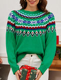 Retro color-blocked jacquard pullover knit sweater