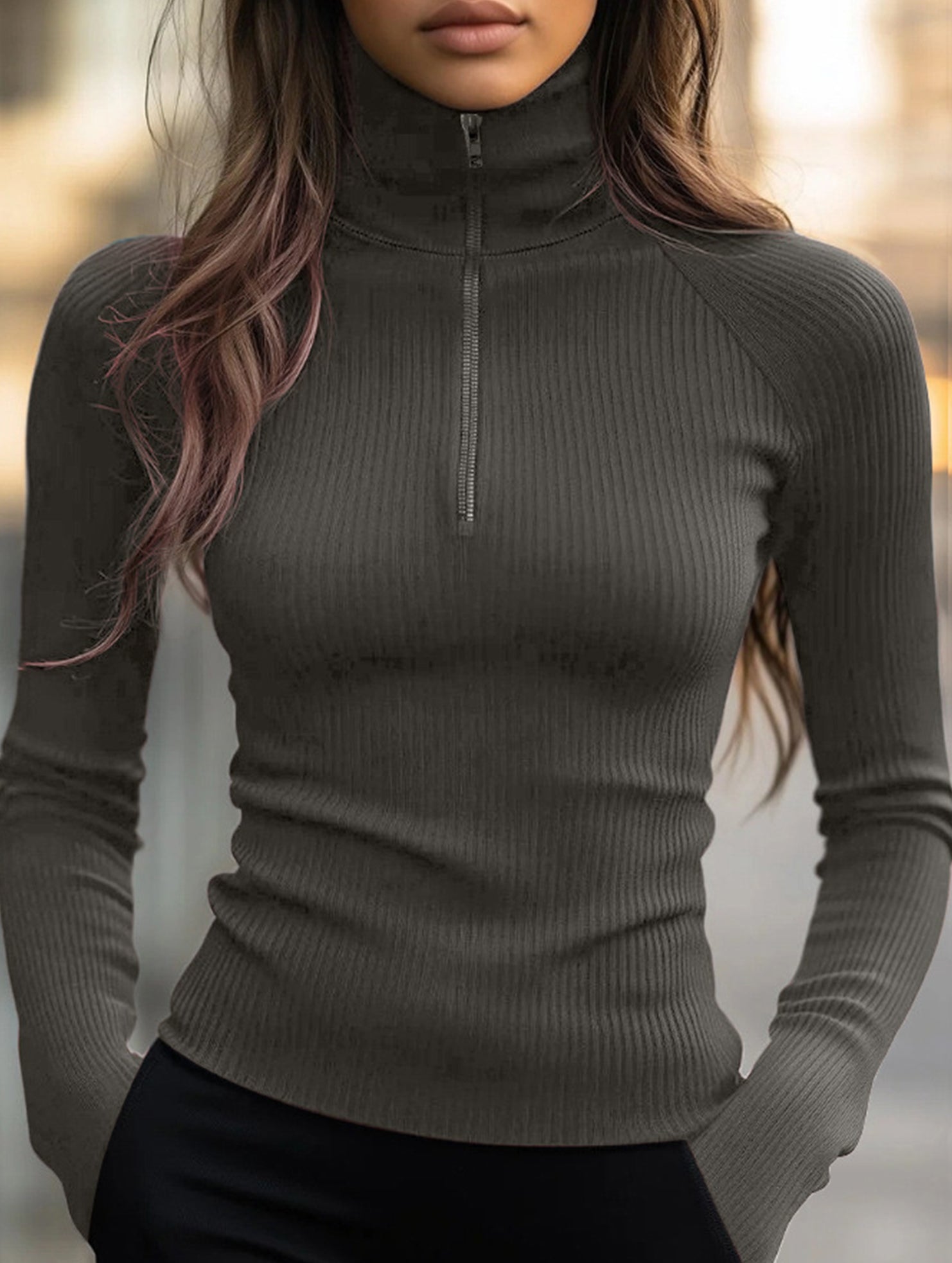 Zipper collar knitted base short-sleeved shirt