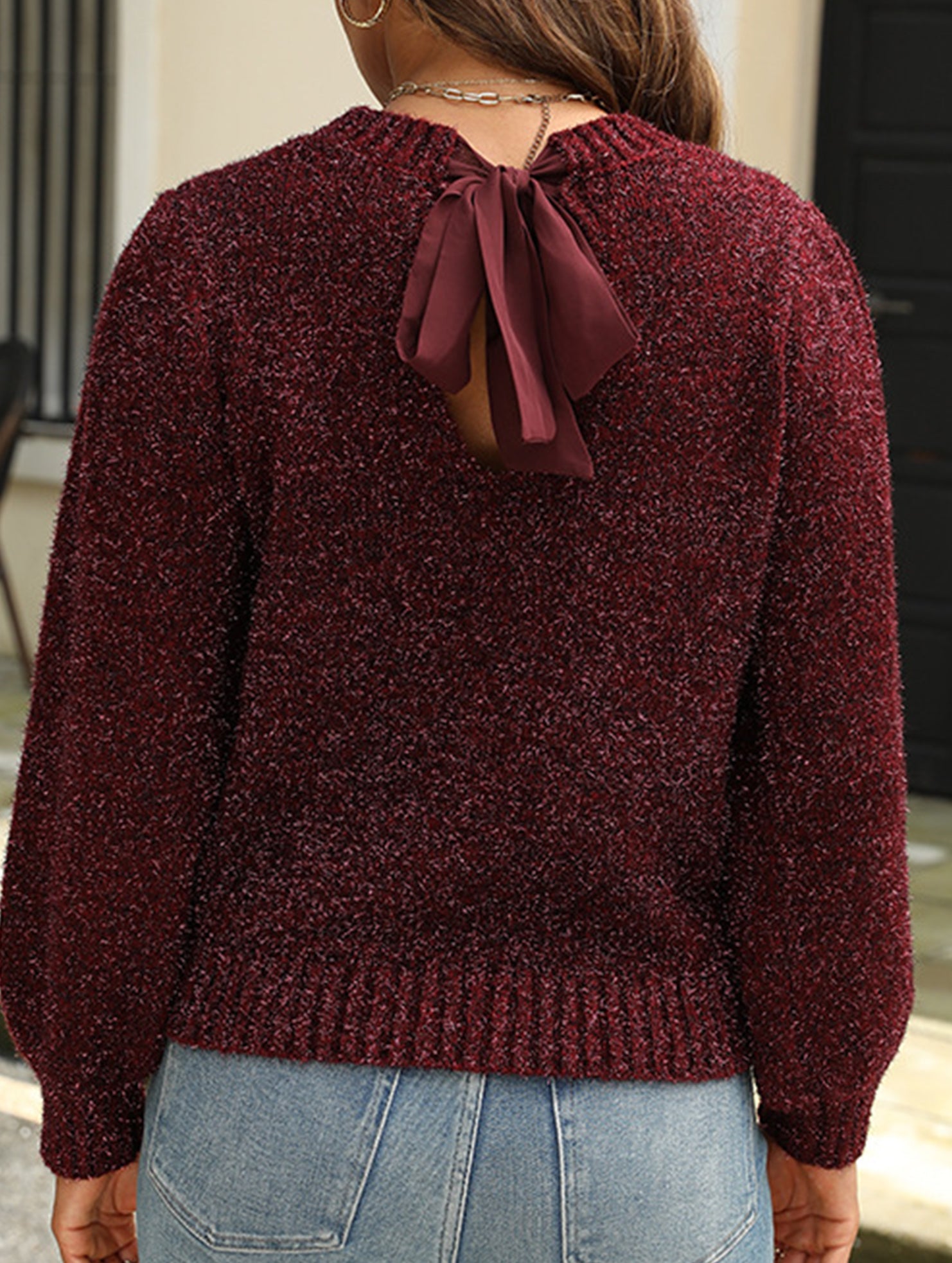 Sparkling silk puff sleeve sweater